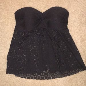 Strapless black lace tankini top